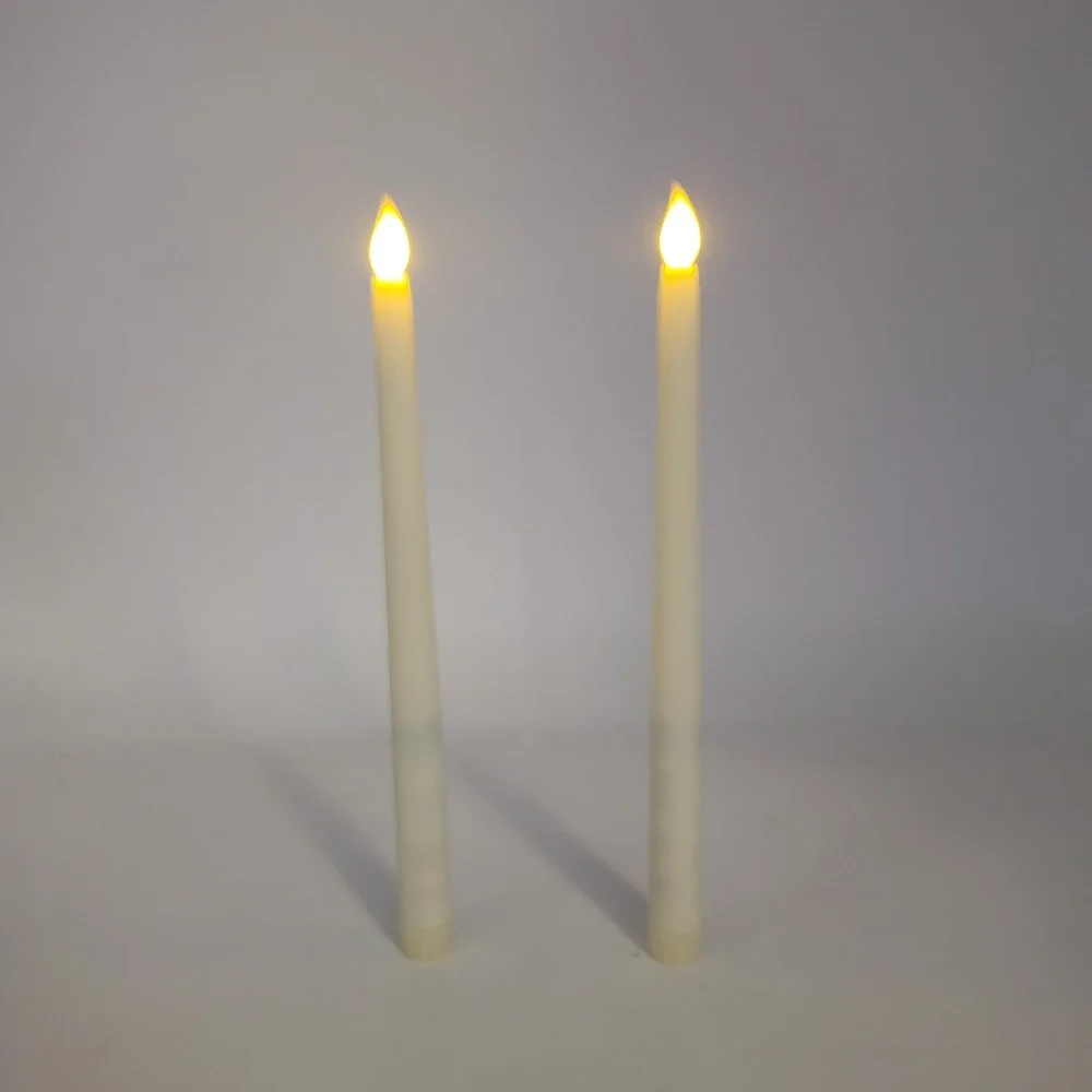 Set of 2 Ivory LED Flameless Taper Candles Battery Operated Flickering 10.5